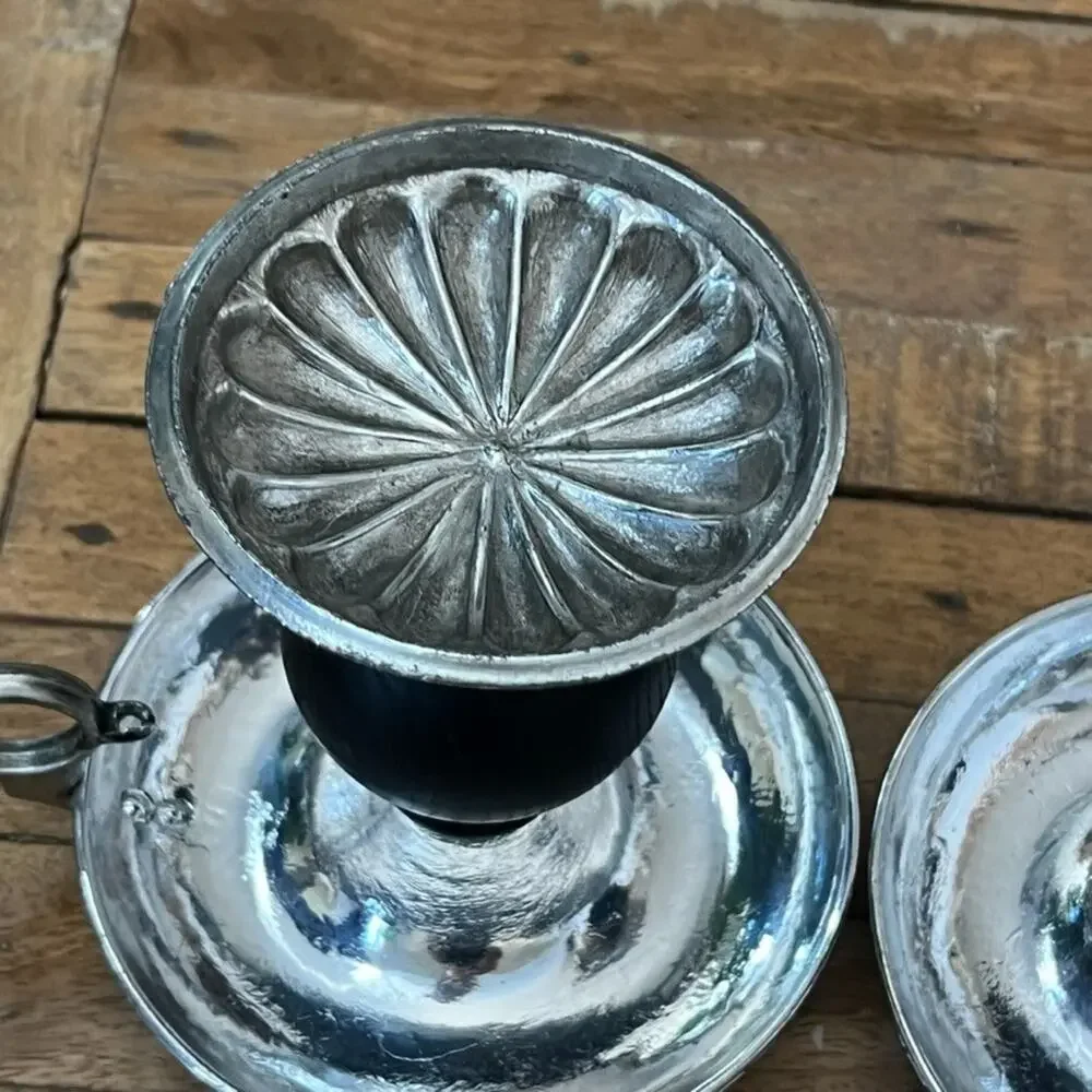 Vintage Dilly Metal & Wood Chamberstick Finger Loop Candle Holder